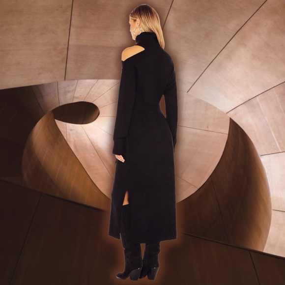 NWT PAIGE ‘Raundi’ Shoulder Cutout Long Sleeve Wool Blend Sweater Dress in Black - Picture 7 of 16